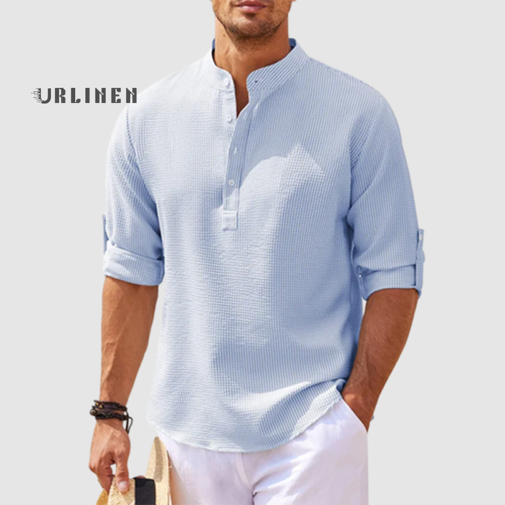 Men's Linen Henley Shirt Long Sleeve Casual Hippie Cotton Beach T Shir ...